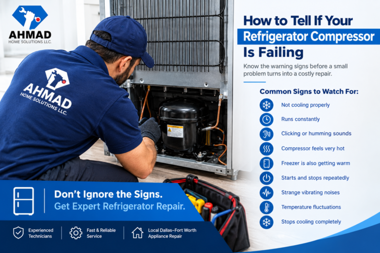 Technician inspecting a refrigerator compressor for cooling problems